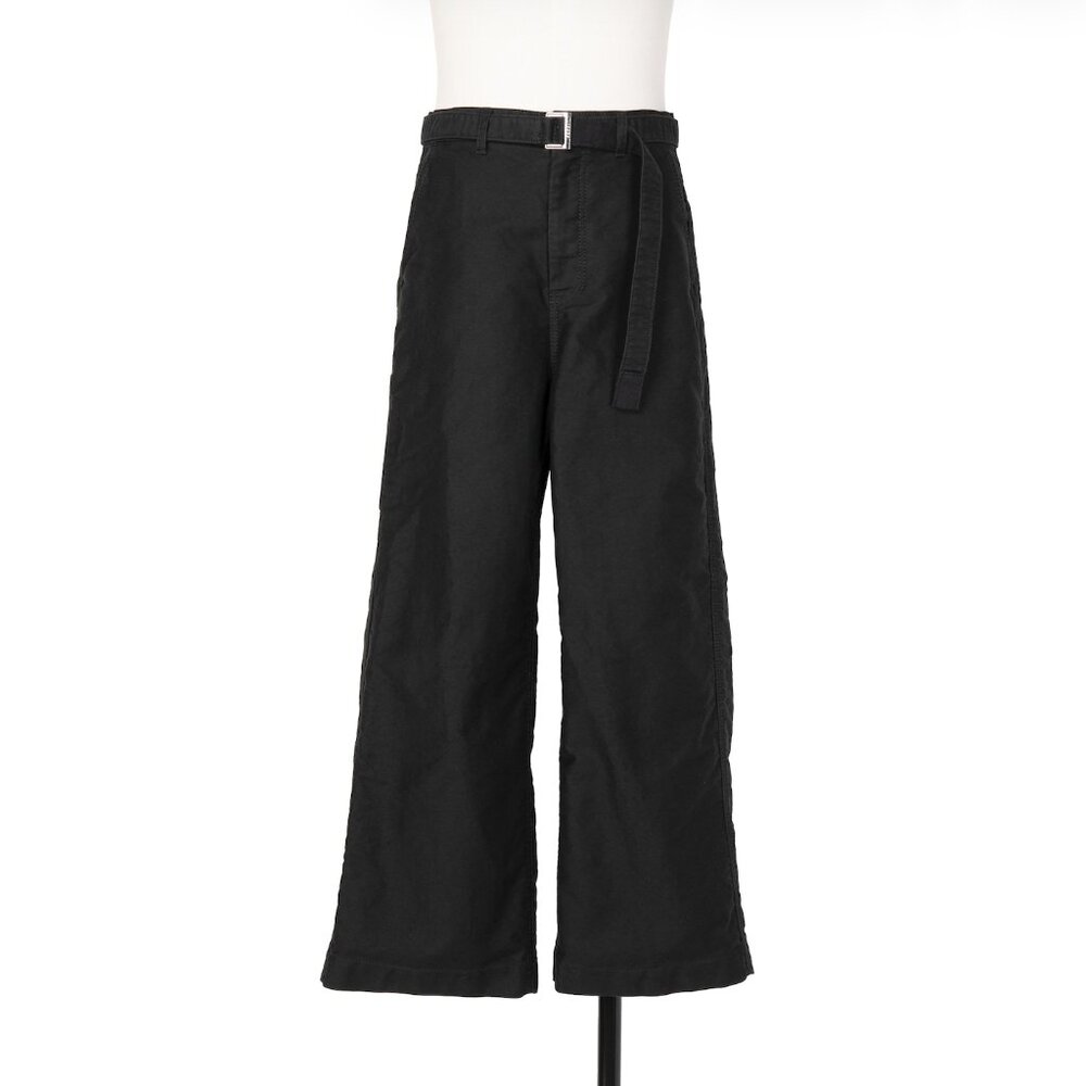 sacai, Black Wide-Leg Belted Cotton-Moleskin Trousers